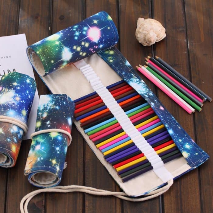 36 Slots Cosmic Galaxy Print Stifttasche Leinwand Bleistiftwickelvorhang Roll Up Bleistiftetui Schreibwarenbeutel – Bild 3