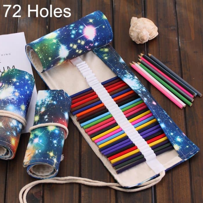 72 Slots Cosmic Galaxy Print Stifttasche Leinwand Bleistiftwickelvorhang Roll Up Bleistiftetui Briefpapierbeutel – Bild 1
