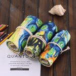48 Slots Van Gogh Ölgemälde Druckstift Tasche Leinwand Bleistiftwickelvorhang Roll Up Bleistiftetui Schreibwarenbeutel – Bild 5