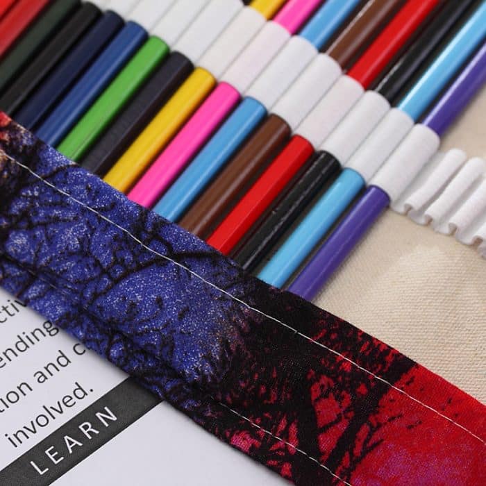 48 Slots Sunset Tree Print Stifttasche Leinwand Bleistiftwickelvorhang Roll Up Bleistiftetui Briefpapierbeutel – Bild 3