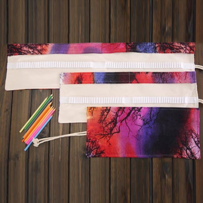 48 Slots Sunset Tree Print Stifttasche Leinwand Bleistiftwickelvorhang Roll Up Bleistiftetui Briefpapierbeutel – Bild 4