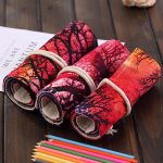 48 Slots Sunset Tree Print Stifttasche Leinwand Bleistiftwickelvorhang Roll Up Bleistiftetui Briefpapierbeutel – Bild 6