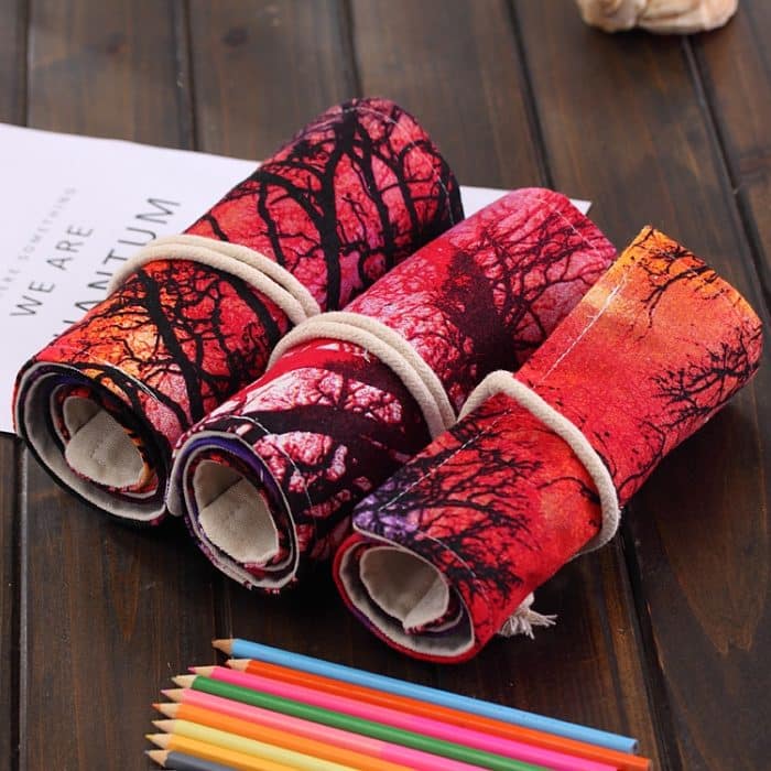 48 Slots Sunset Tree Print Stifttasche Leinwand Bleistiftwickelvorhang Roll Up Bleistiftetui Briefpapierbeutel – Bild 6