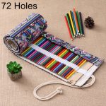 72 Slots Ethnic Print Pen Bag Leinwand Bleistiftwickelvorhang Roll Up Pencil Case Briefpapierbeutel