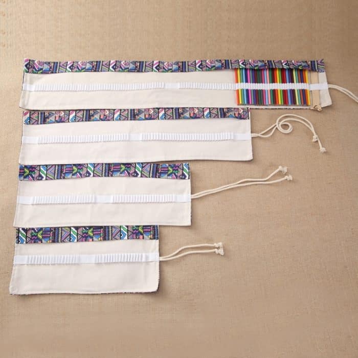 72 Slots Ethnic Print Pen Bag Leinwand Bleistiftwickelvorhang Roll Up Pencil Case Briefpapierbeutel – Bild 3
