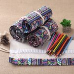 72 Slots Ethnic Print Pen Bag Leinwand Bleistiftwickelvorhang Roll Up Pencil Case Briefpapierbeutel – Bild 7