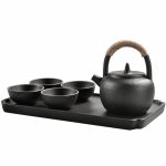 Tragbares Reise-Teekannen-Teetassen-Set aus Keramik mit Schlaufengriff und Teetablett, with Tea Tray (Black), with Tea Tray (White)