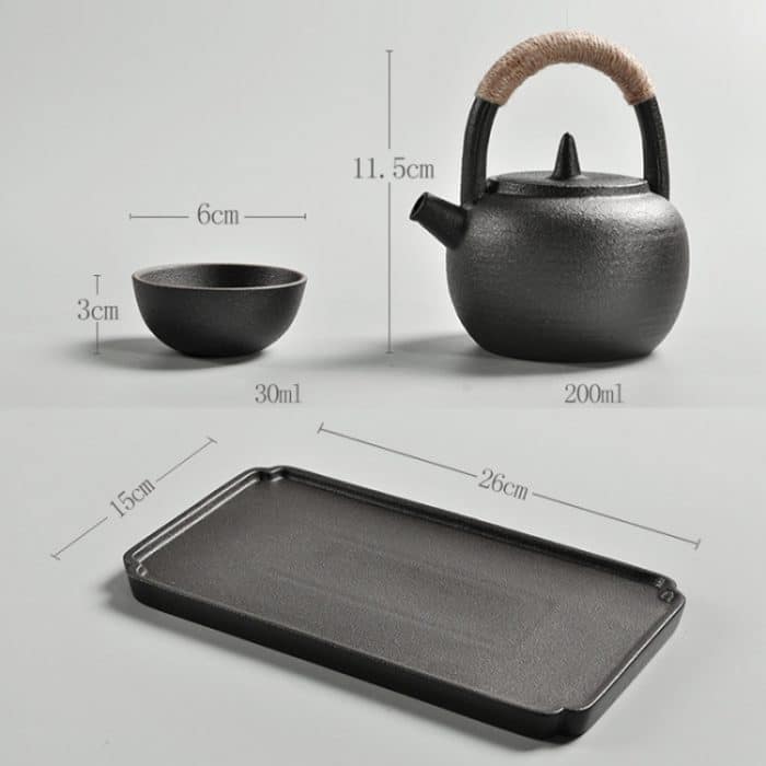 Tragbares Reise-Teekannen-Teetassen-Set aus Keramik mit Schlaufengriff und Teetablett, with Tea Tray (Black), with Tea Tray (White) – Bild 3