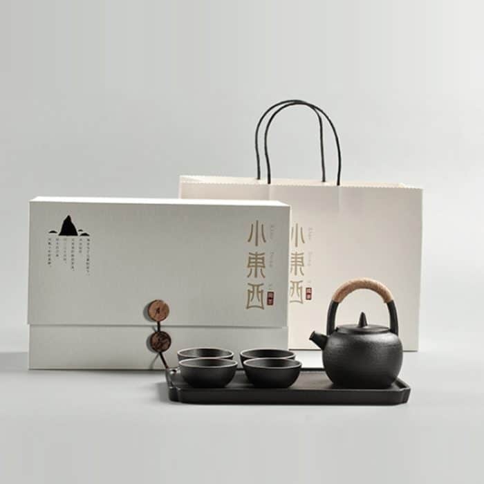Tragbares Reise-Teekannen-Teetassen-Set aus Keramik mit Schlaufengriff und Teetablett, with Tea Tray (Black), with Tea Tray (White) – Bild 7