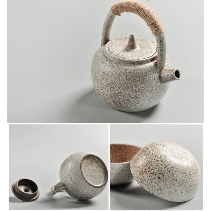 Tragbares Reise-Keramik-Teekannen-Teetassen-Set mit Schlaufengriff, (Black), (White) – Bild 3