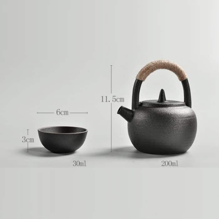Tragbares Reise-Keramik-Teekannen-Teetassen-Set mit Schlaufengriff, (Black), (White) – Bild 4