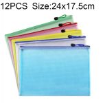 12 PCS Zipper Plastic Mesh Briefpapierbeutel, zufällige Farblieferung (A5, Größe: 24x17,5 cm)