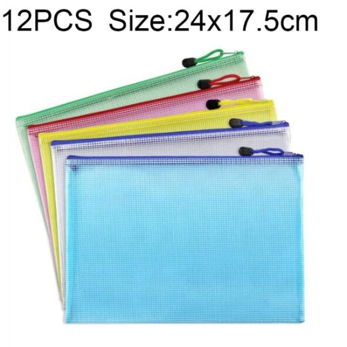 HC7225.jpg 12 PCS Zipper Plastic Mesh Briefpapierbeutel, zufällige Farblieferung (A5, Größe: 24x17,5 cm) – Bild 1