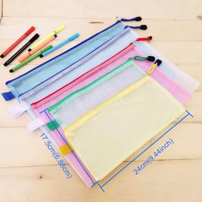 12 PCS Zipper Plastic Mesh Briefpapierbeutel, zufällige Farblieferung (A5, Größe: 24x17,5 cm) – Bild 5