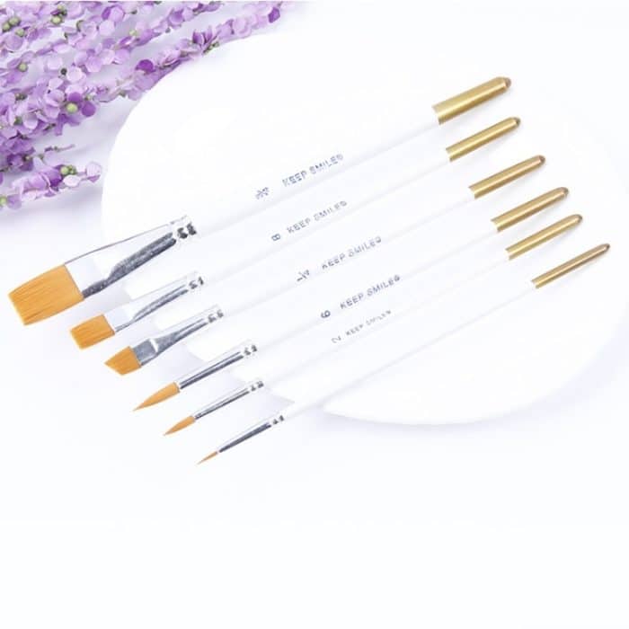 6 PCS Künstler Ölgemälde Pinsel Set Nylon Haar Holzgriff Acryl Aquarell Spitze Spitze Zeichenstift – Bild 4