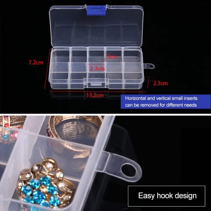 10 Stück abnehmbare Gitterbox aus Kunststoff für Schmuck, Ohrringe, Angelhaken, kleine Accessoires, Größe: klein, 10 Fächer, 10 Slots (Pink+Blue), 10 Slots (Orange + blue), 10 Slots (Purple+Blue), 10 Slots  (White+Pink), 10 Slots  (White+Blue) – Bild 7