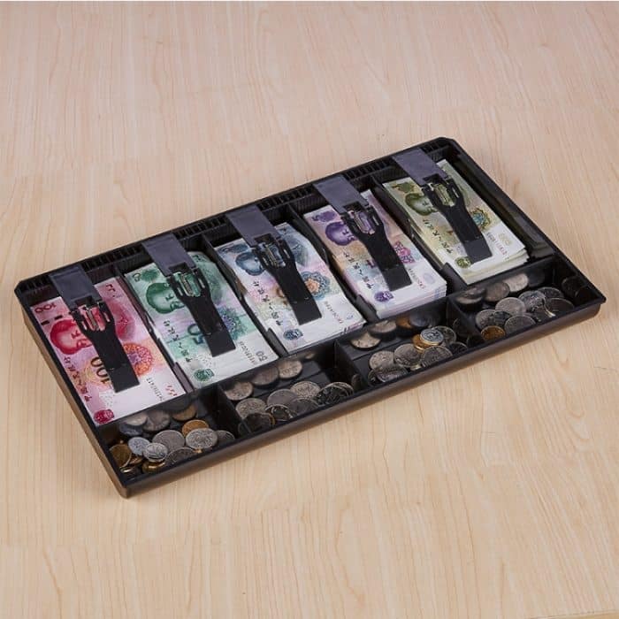 HC8474B.jpg Langlebiger ABS-Geldkasseneinsatz mit fünf Rahmen, Kassiererschubladenaufbewahrung, Kassentablett, Klassifizierungsorganisator, Five-frame (Black), Five-frame (White) – Bild 1