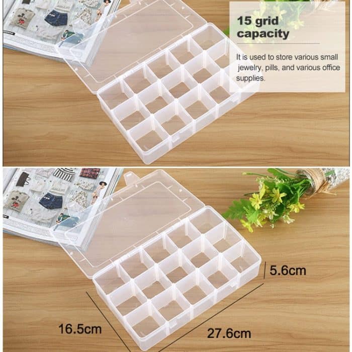 Abnehmbares Gitterfach Kunststoffbox Organizer für Schmuck Ohrring Angelhaken Kleines Zubehör, Größe: Groß, 15 Steckplätze – Bild 5