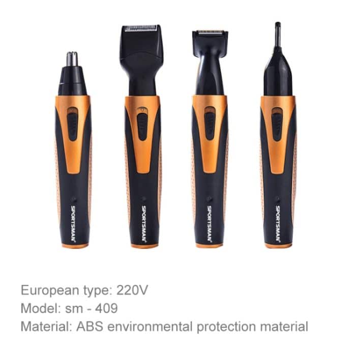 SPORTSMAN Elektrischer wiederaufladbarer 4-in-1-Ohr-Nasenschneider Bart Gesichtsrasierer Augenbrauen Haarschneider für Männer, EU-Stecker (Gold) – Bild 3
