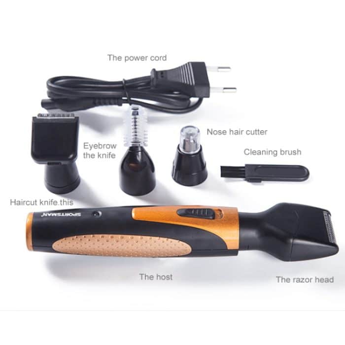 SPORTSMAN Elektrischer wiederaufladbarer 4-in-1-Ohr-Nasenschneider Bart Gesichtsrasierer Augenbrauen Haarschneider für Männer, EU-Stecker (Gold) – Bild 5
