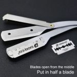 Friseur Vintage Rasierer Edelstahl Doppelseitiger Klingenhalter Haarschnitt Rasierte Augenbrauenmesserhalter (Silber) – Bild 4