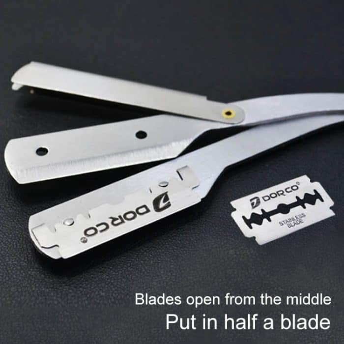 Friseur Vintage Rasierer Edelstahl Doppelseitiger Klingenhalter Haarschnitt Rasierte Augenbrauenmesserhalter (Silber) – Bild 4