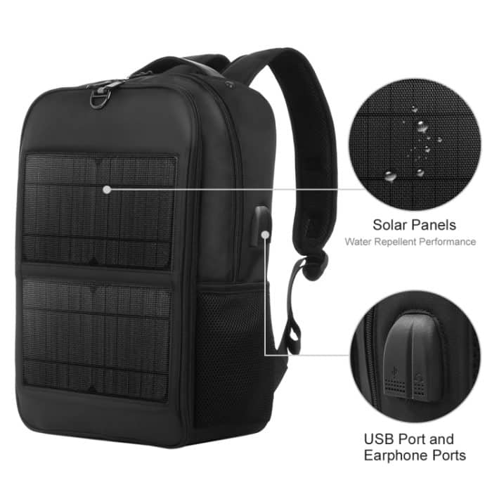 HAWEEL 14 W Solarpanel Power Rucksack Laptoptasche mit Griff und 5 V/2,1 A max. USB-Ladeanschluss, 14W Backpack 2 – Bild 8