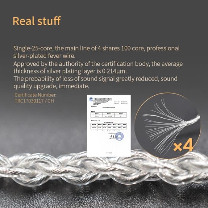 KZ A 8-poliges, sauerstofffreies Kupfer versilbertes Upgrade-Kabel für KZ ZS3 / ZS4 / ZS5 / ZS6 / ZSA-Ohrhörer – Bild 6