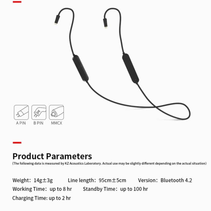 KZ Wasserdichtes High-Fidelity-Bluetooth-Upgrade-Kabel für KZ ZST / ZS10 / ES4 / ES3 / ZSR-Kopfhörer, KZ ZST / ZS10 / ES4 / ES3 / ZSR Earphones(Black) – Bild 14