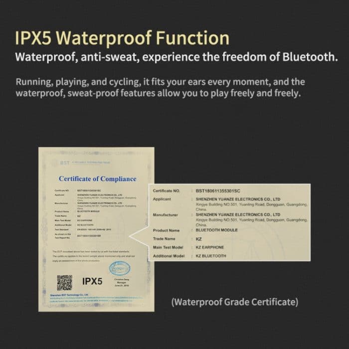 KZ Wasserdichtes High-Fidelity-Bluetooth-Upgrade-Kabel für KZ ZST / ZS10 / ES4 / ES3 / ZSR-Kopfhörer, KZ ZST / ZS10 / ES4 / ES3 / ZSR Earphones(Black) – Bild 10