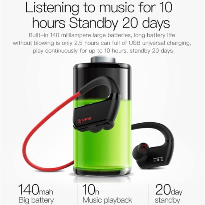 J2 Bluetooth 4.2 Binauraler hängender kabelloser Sport-Bluetooth-Kopfhörer, integrierter Speicher – Bild 6