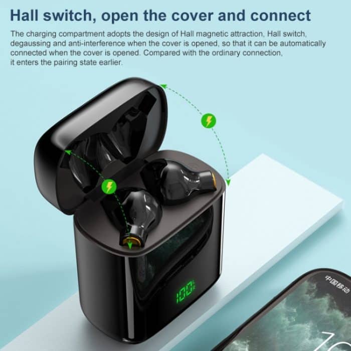 F730 TWS IPX4 Wasserdichter Digitalanzeige-Halb-In-Ear-Bluetooth-Kopfhörer, F730 Black – Bild 7