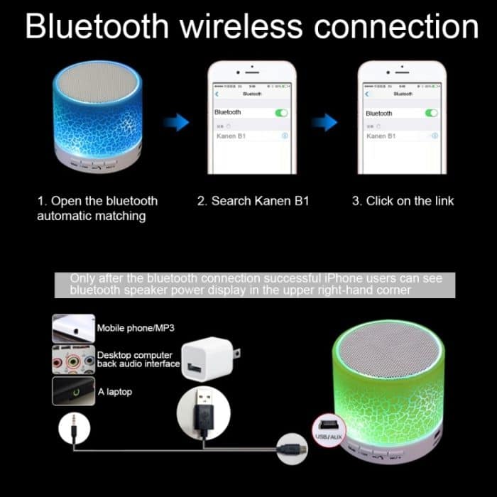 Tragbarer Mini-Bluetooth-Stereolautsprecher A9 Glare Crack mit LED-Licht, integriertem Mikrofon, Unterstützung für Freisprechanrufe und TF-Karte – Bild 5