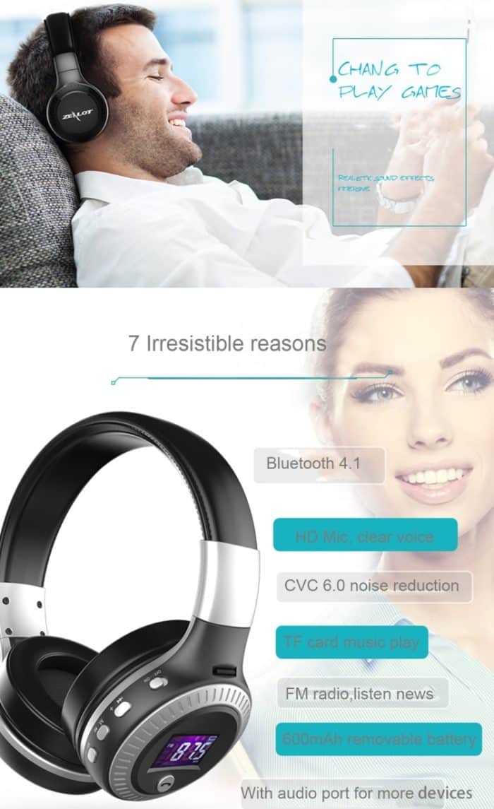 Zealot B19 Bluetooth-Stereo-Musik-Headset mit faltbarem Kopfbügel und Display für iPhone, Galaxy, Huawei, Xiaomi, LG, HTC und andere Smartphones – Bild 10