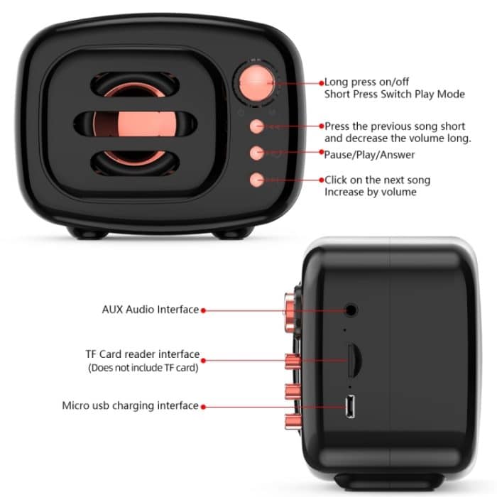 B11 Bluetooth 5.0 kabelloser Bluetooth-Lautsprecher im Retro-Stil, unterstützt Freisprechen, 32 GB TF-Karte und 3,5-mm-Audio-Buchse – Bild 4