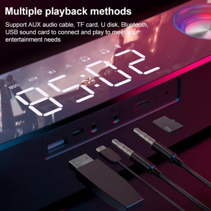 SOAIY SH39 Upgrade Edition mechanischer Knopf + Spiegeldisplay + Wecker + großer Lautsprecher Desktop-Heim-Gaming-Bluetooth-Lautsprecher, Upgraded Edition – Bild 7