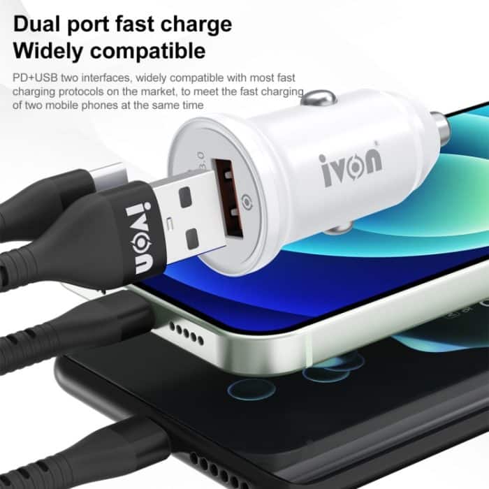 IVON CC45 20W PD 3.0 USB-C / Typ-C + QC 3.0 USB-Port Mini-Autoladegerät – Bild 5