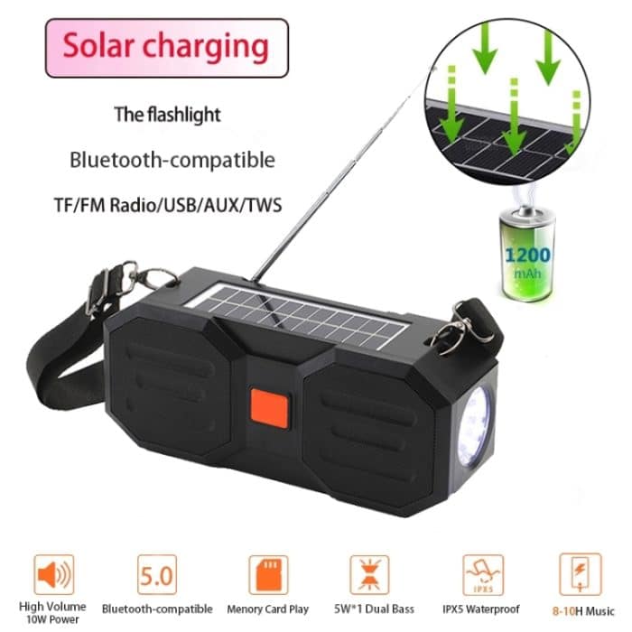 T&G TG634 Outdoor Solar Power Bluetooth Wireless-Lautsprecher mit FM/Taschenlampe/TF-Kartensteckplatz – Bild 6
