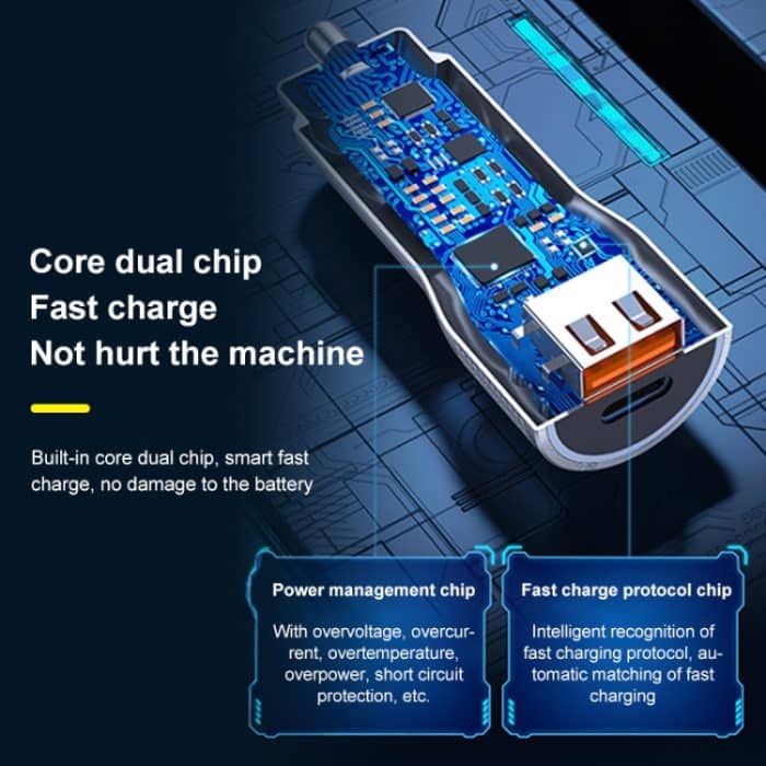 WK WP-C30 20W QC3.0 USB + PD UB-C / Typ-C-Schnittstelle Flash-Serie Auto-Schnellladegerät, WP-C30 (Blue), WP-C30 (Silver) – Bild 4