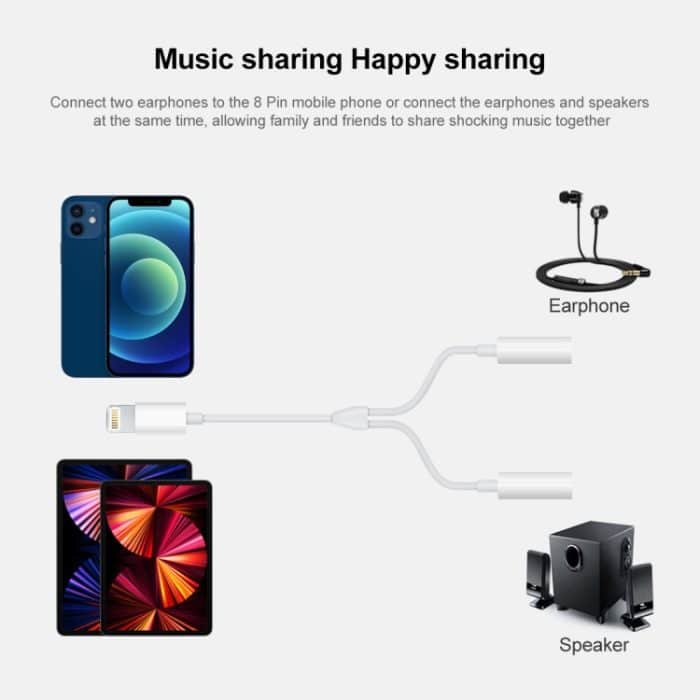 MH027 16 cm 2 in 1 Dual 3,5 mm weibliche bis 8-polige männliche Audioadapter – Bild 7