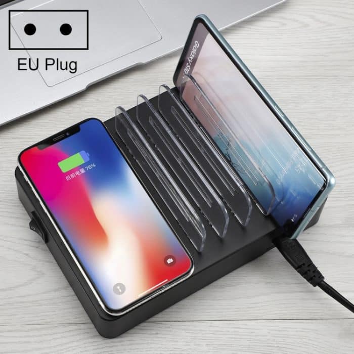 50 W 6 USB-Anschlüsse + 2 USB-C / Typ C-Anschlüsse + kabelloses Laden Multifunktionsladegerät mit LED-Anzeige und abnehmbarer Blende, EU-Stecker – Bild 1