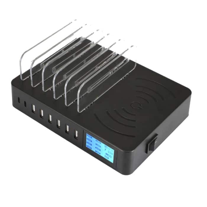 50 W 6 USB-Anschlüsse + 2 USB-C / Typ C-Anschlüsse + kabelloses Laden Multifunktionsladegerät mit LED-Anzeige und abnehmbarer Blende, EU-Stecker – Bild 2
