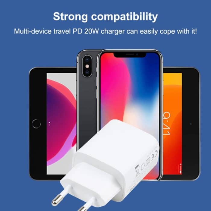T087 20W USB-C / Typ-C + USB-Anschlüsse Fast Lading Travel Ladegerät, EU-Stecker – Bild 6
