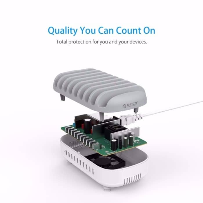 ORICO DUK-10P 120 W 10 USB-Anschlüsse Intelligente Ladestation mit Telefon- und Tablet-Ständer, EU Plug(Black), EU Plug(White), US Plug(Black), US Plug(White), UK Plug(Black), UK Plug(White), AU Plug(Black), AU Plug(White) – Bild 9