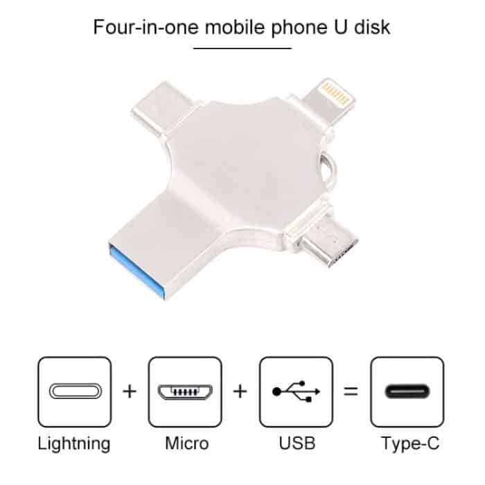 Cross 4 in 1 8 GB 8 Pin + Micro USB + USB-C / Typ C + USB 3.0 Metall-Flash-Disk, 256GB – Bild 3