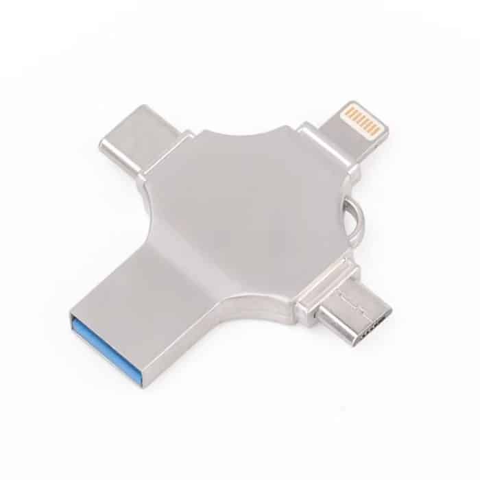 IPXS5282S.jpg Cross 4 in 1 32 GB 8 Pin + Micro USB + USB-C / Typ C + USB 3.0 Metall-Flash-Disk, 32GB – Bild 1