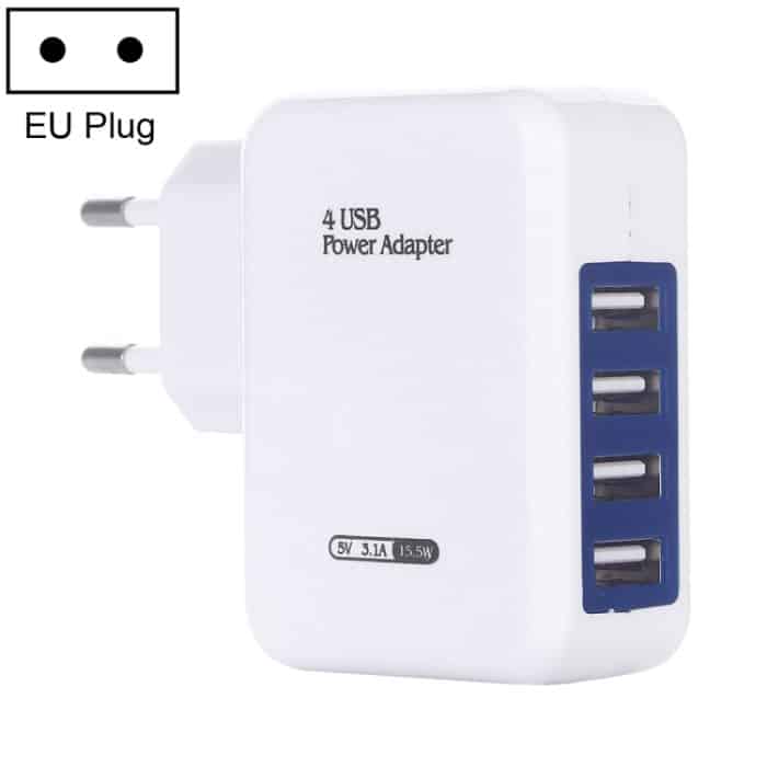 HT-CD03 15,5 W 5 V 3,1 A 4-Port-USB-Wandladegerät Reiseladegerät, EU-Stecker, HT-CD03 – Bild 1