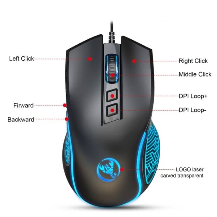 HXSJ X100 7-Tasten 3600 DPI Cool Glowing Wired Gaming Mouse, Kabellänge: 1,5 m – Bild 3