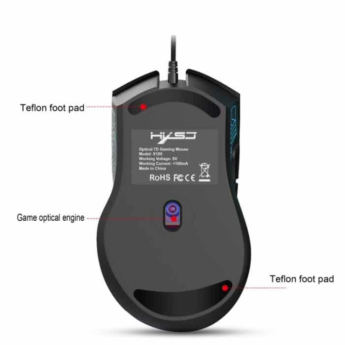 HXSJ X100 7-Tasten 3600 DPI Cool Glowing Wired Gaming Mouse, Kabellänge: 1,5 m – Bild 4