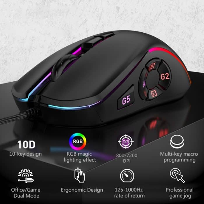 MKESPN X9 10 Tasten 7200 DPI RGB Makro Definition Gaming Kabelmaus – Bild 6